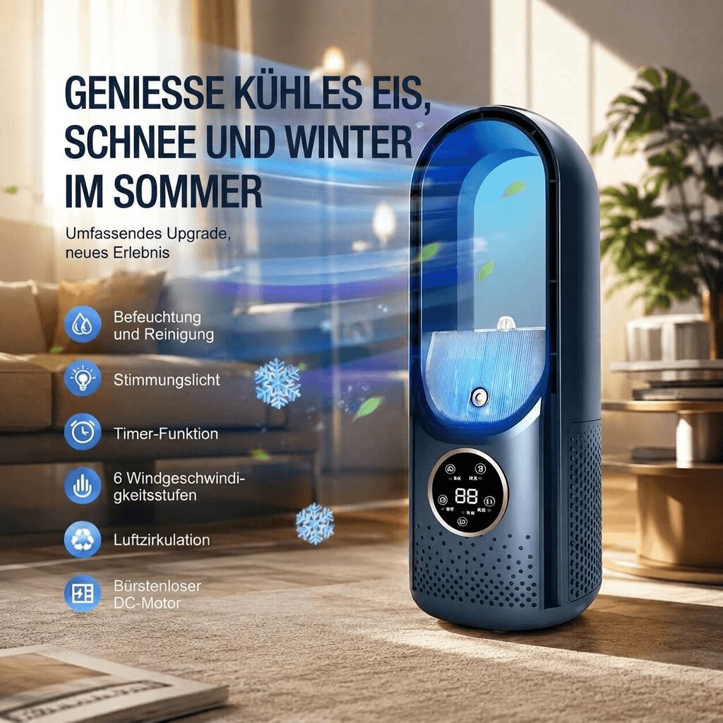Quiet bladeless tower fan | Compact desk fan with 6 modes for office & bedroom | WhisperCool