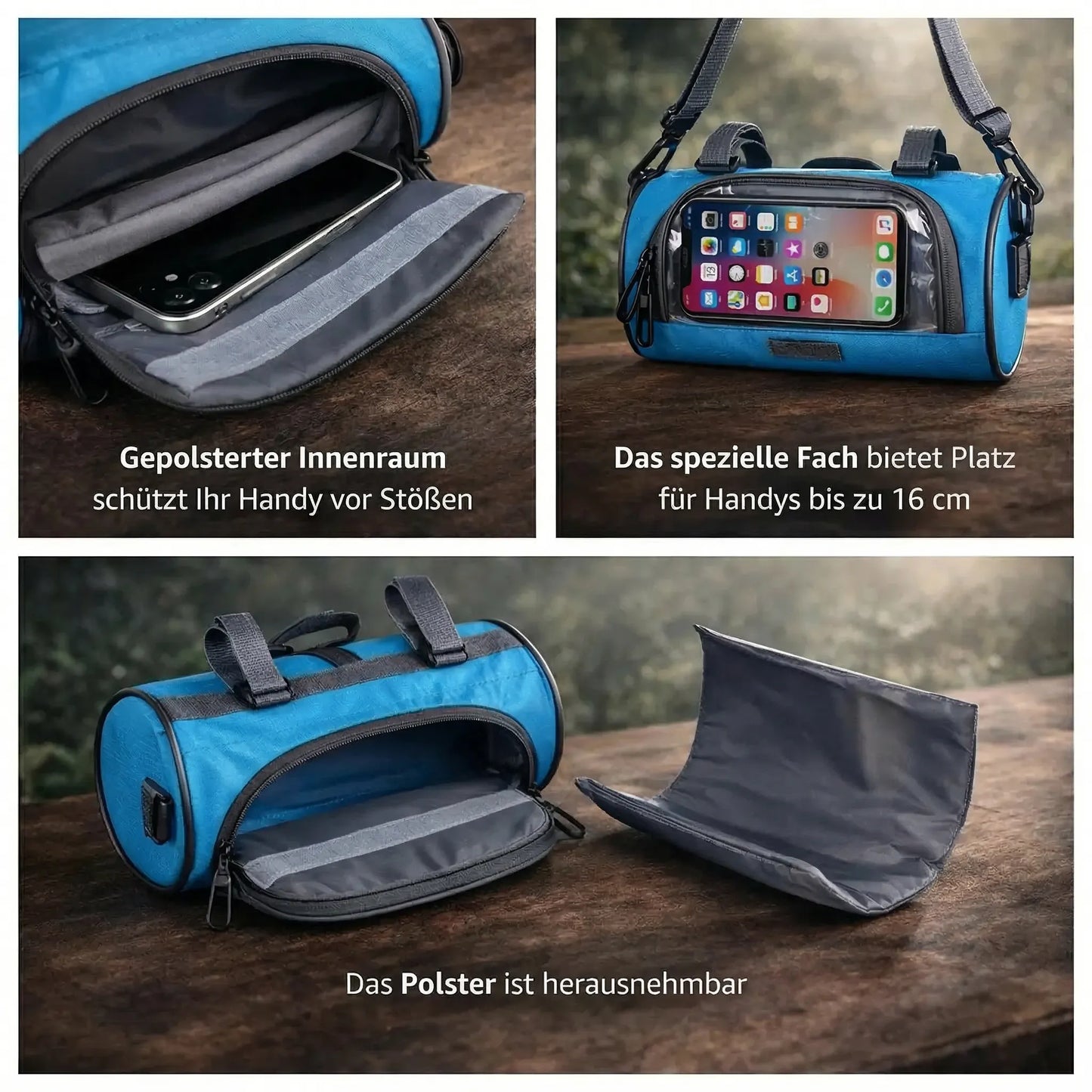 Borsa da manubrio per bicicletta con touchscreen | Borsa impermeabile per bici per cellulare e oggetti di valore | Tourix