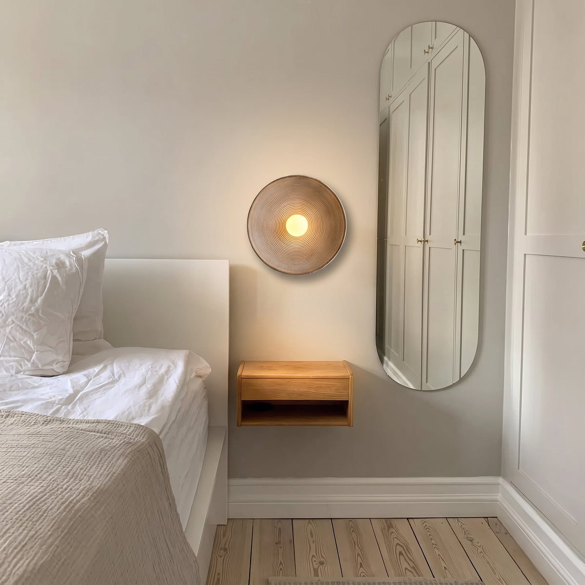 Kirelo | Wandleuchte innen im japanischen Stil, Holzoptik, E27, Ø 20–50 cm