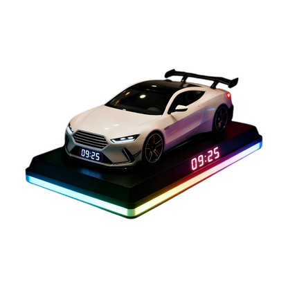 Vroomera | Wecker in Sportwagen-Optik mit Motorsound, LED-Anzeige und Nebeleffekt