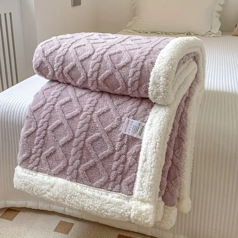 Zopfina | Reversible Sherpa throw blanket with cable-knit pattern, 100 × 150 to 200 × 230 cm