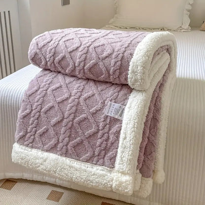 Zopfina | Reversible Sherpa throw blanket with cable-knit pattern, 100 × 150 to 200 × 230 cm
