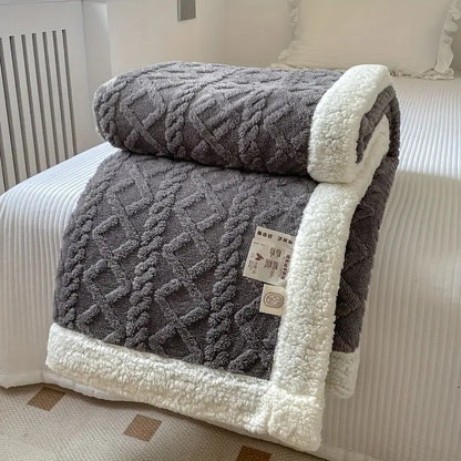 Zopfina | Reversible Sherpa throw blanket with cable-knit pattern, 100 × 150 to 200 × 230 cm