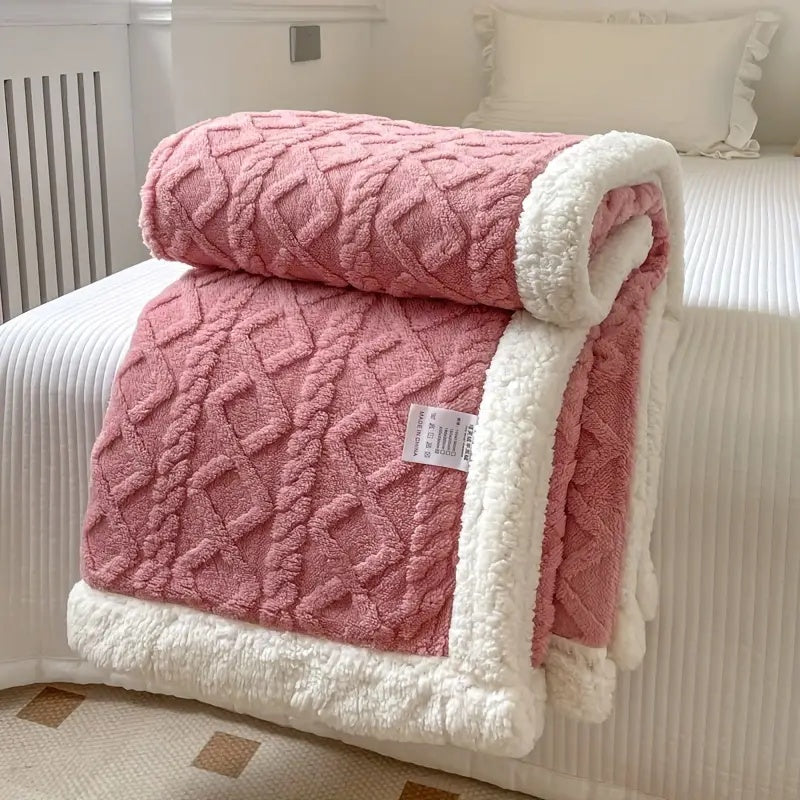 Zopfina | Reversible Sherpa throw blanket with cable-knit pattern, 100 × 150 to 200 × 230 cm
