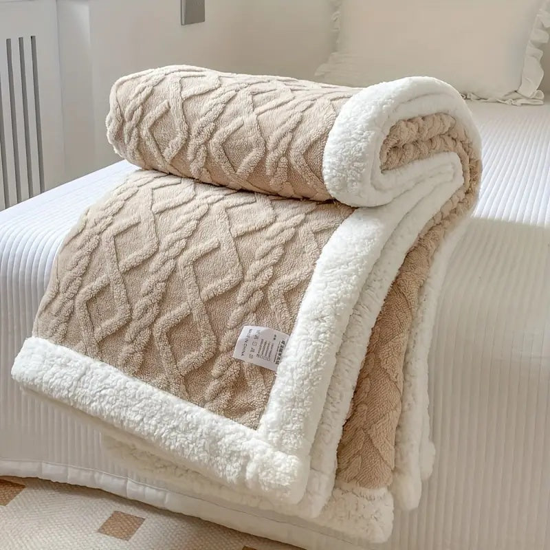 Zopfina | Reversible Sherpa throw blanket with cable-knit pattern, 100 × 150 to 200 × 230 cm