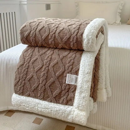 Zopfina | Reversible Sherpa throw blanket with cable-knit pattern, 100 × 150 to 200 × 230 cm