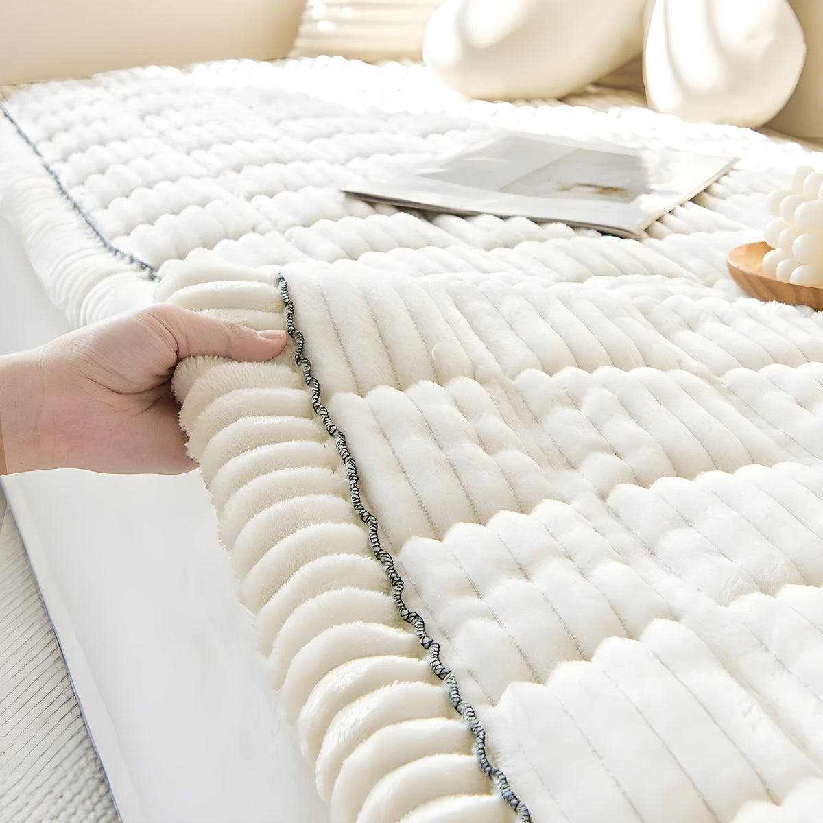 RibCover Classic | Housse de canapé antidérapante en tissu texturé