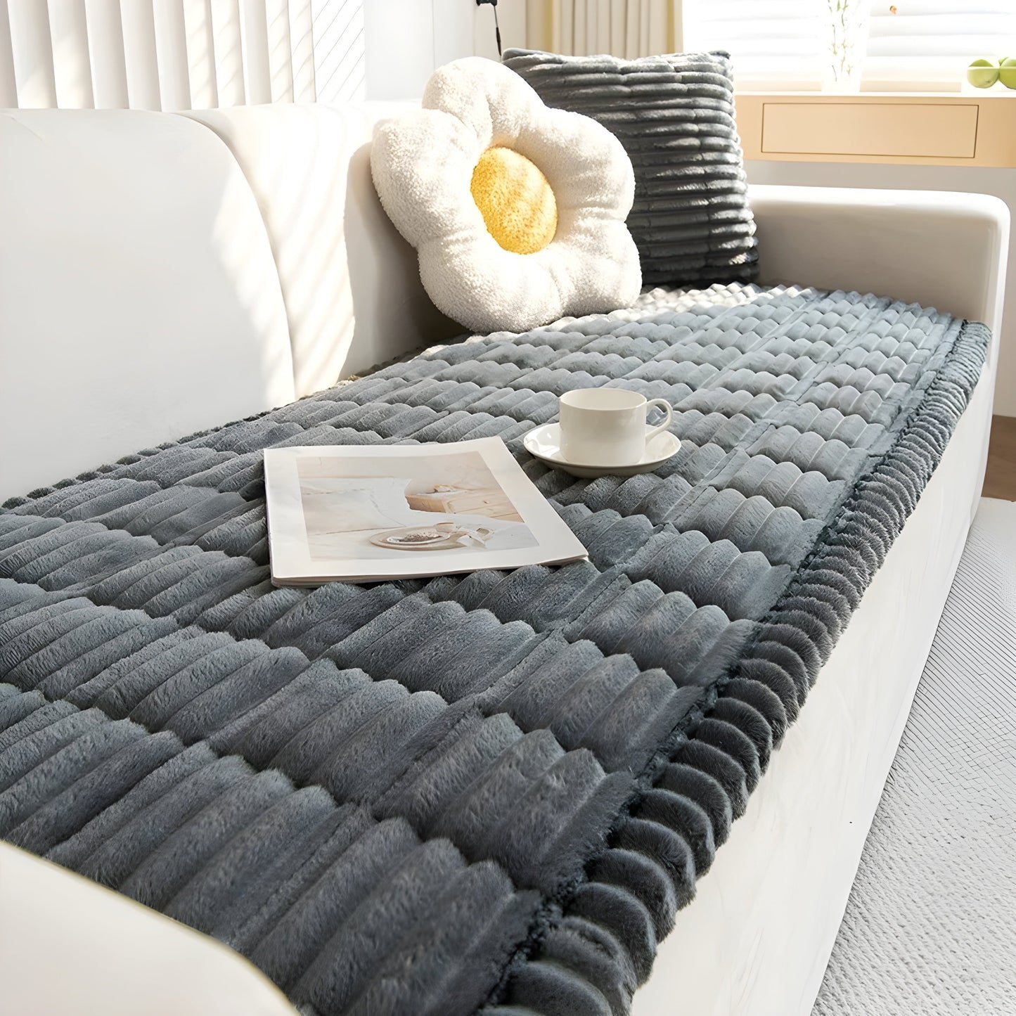 RibCover Classic | Housse de canapé antidérapante en tissu texturé
