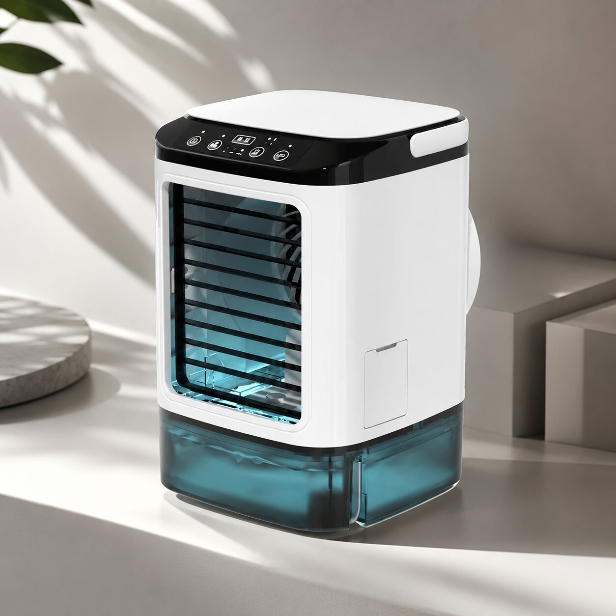 Portable air cooler with water mist | USB evaporative cooler with 900 ml tank, 3 speeds & LED light | MistCrown