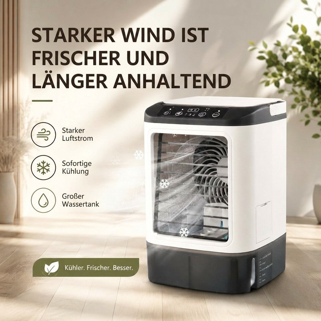 Portable air cooler with water mist | USB evaporative cooler with 900 ml tank, 3 speeds & LED light | MistCrown