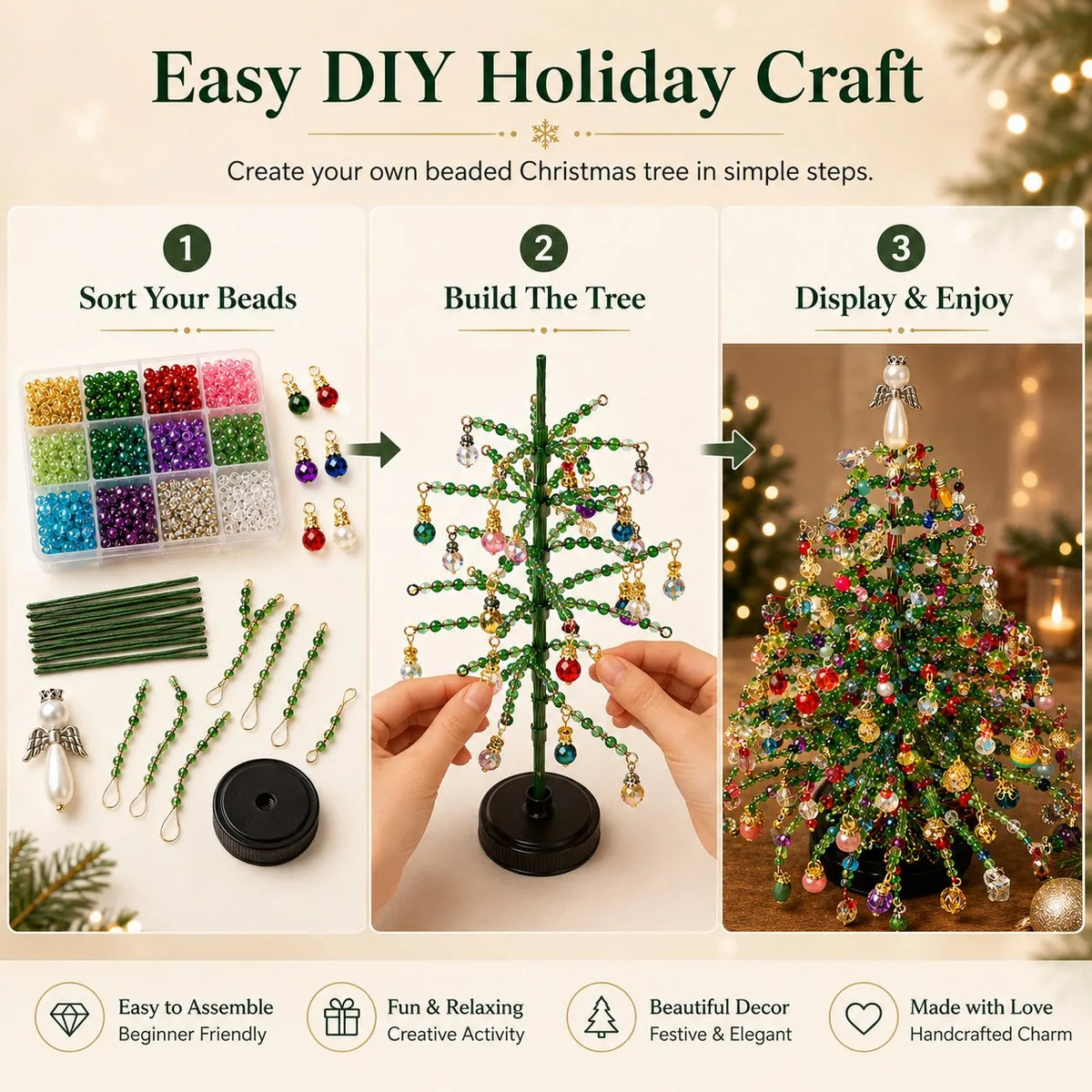 Perlavo | Christmas decoration craft kit: DIY beaded Christmas tree, approx. 20 x 13 cm
