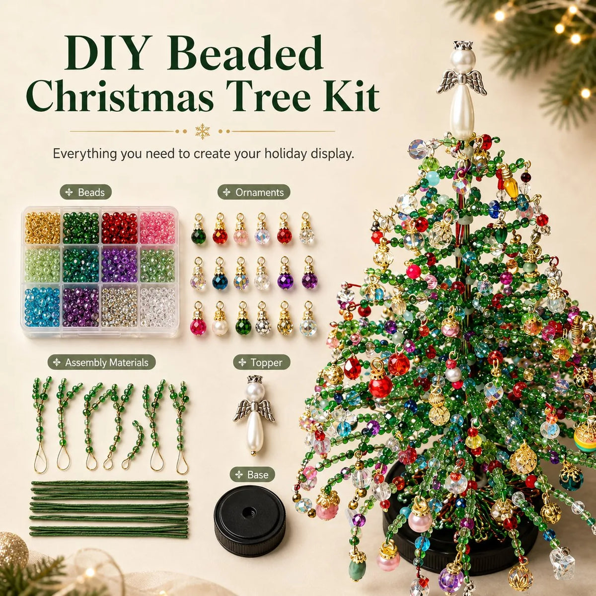 Perlavo | Christmas decoration craft kit: DIY beaded Christmas tree, approx. 20 x 13 cm