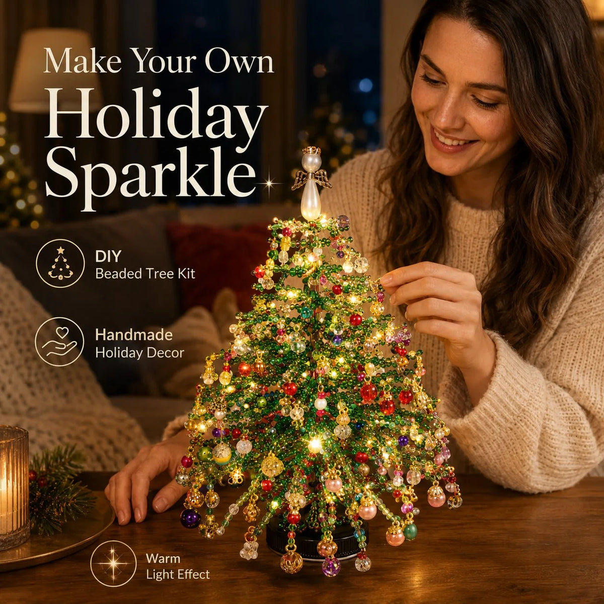Perlavo | Christmas decoration craft kit: DIY beaded Christmas tree, approx. 20 x 13 cm