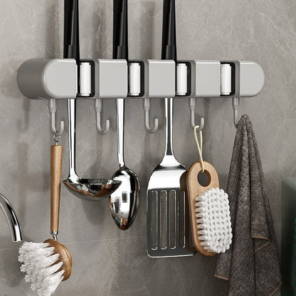 Ordivo | Soporte de pared adhesivo para escobas y fregonas con ganchos