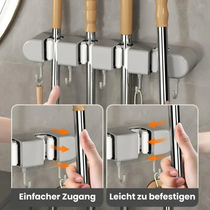 Ordivo | Soporte de pared adhesivo para escobas y fregonas con ganchos