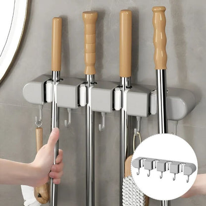 Ordivo | Soporte de pared adhesivo para escobas y fregonas con ganchos