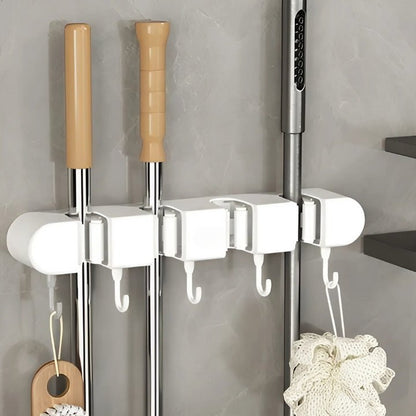 Ordivo | Soporte de pared adhesivo para escobas y fregonas con ganchos