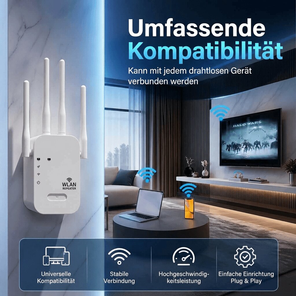 Ripetitore Wi-Fi per esterni e interni | Ripetitore Wi-Fi dual band 1200 Mbps per giardino, terrazza e casa | Funkhafen