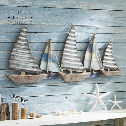 Maristo | Maritime Wanddeko Segelboote aus Holz und Metall, 64 cm