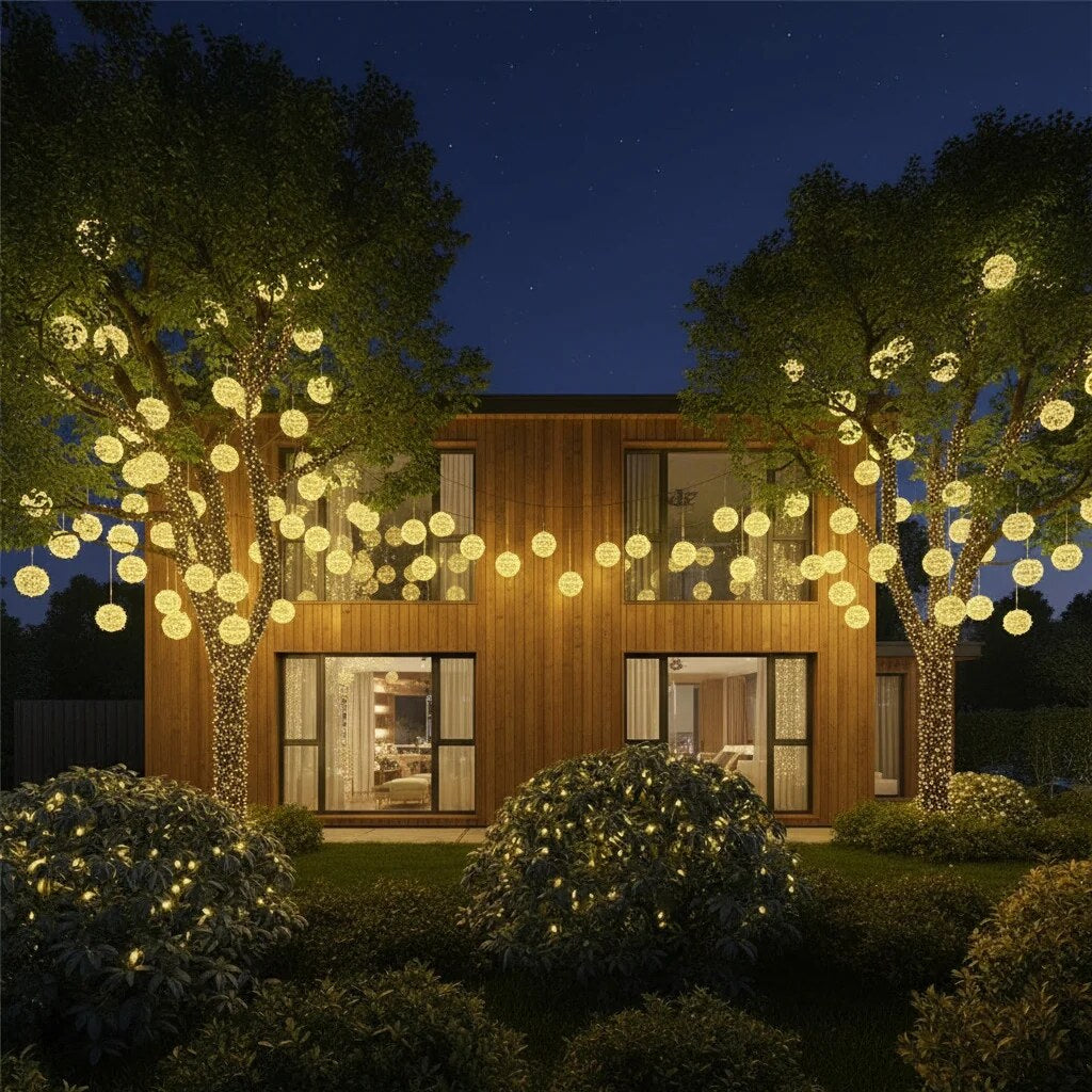 Rattiva | Rattan Lichterkette für außen, wetterfest und verbindbar mit Netzstecker