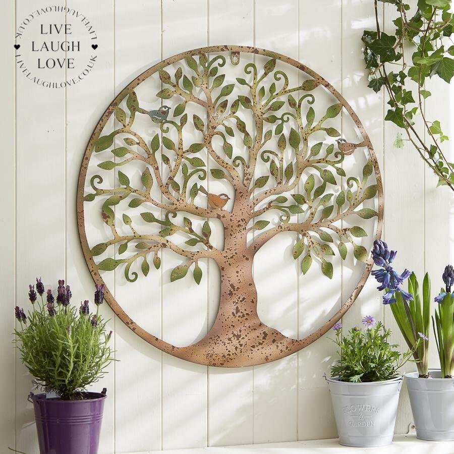 Folivia | Wanddeko aus Metall rund mit Blättern und Vögeln, 60 cm