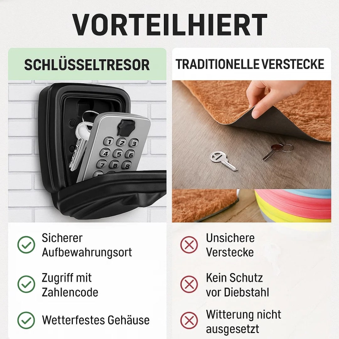 Key safe with code for outdoors | Weather-resistant key safe for wall mounting | For home, office & holiday apartment