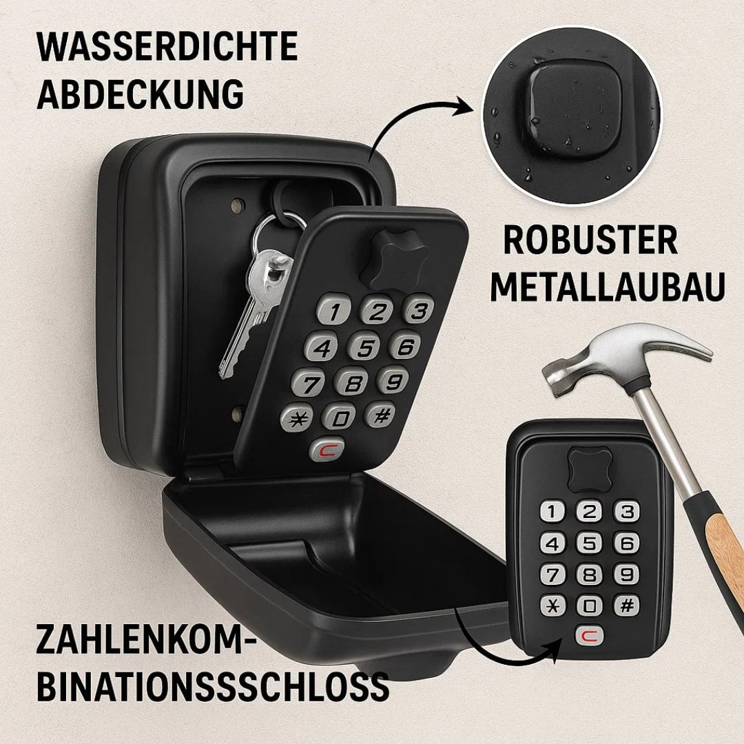 Key safe with code for outdoors | Weather-resistant key safe for wall mounting | For home, office & holiday apartment