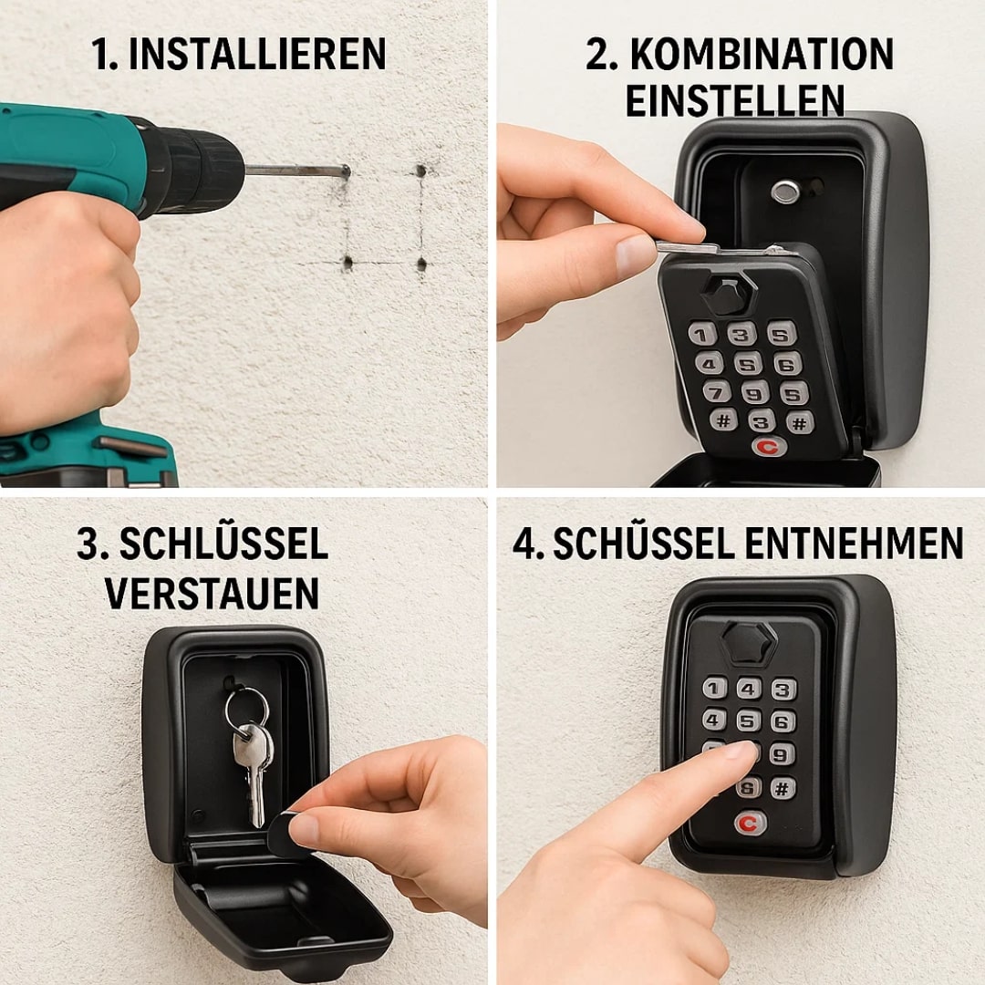 Key safe with code for outdoors | Weather-resistant key safe for wall mounting | For home, office & holiday apartment