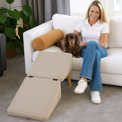 SofaFreund | 2-in-1 Dog Steps & Footstool with Ramp and Non-Slip Cover