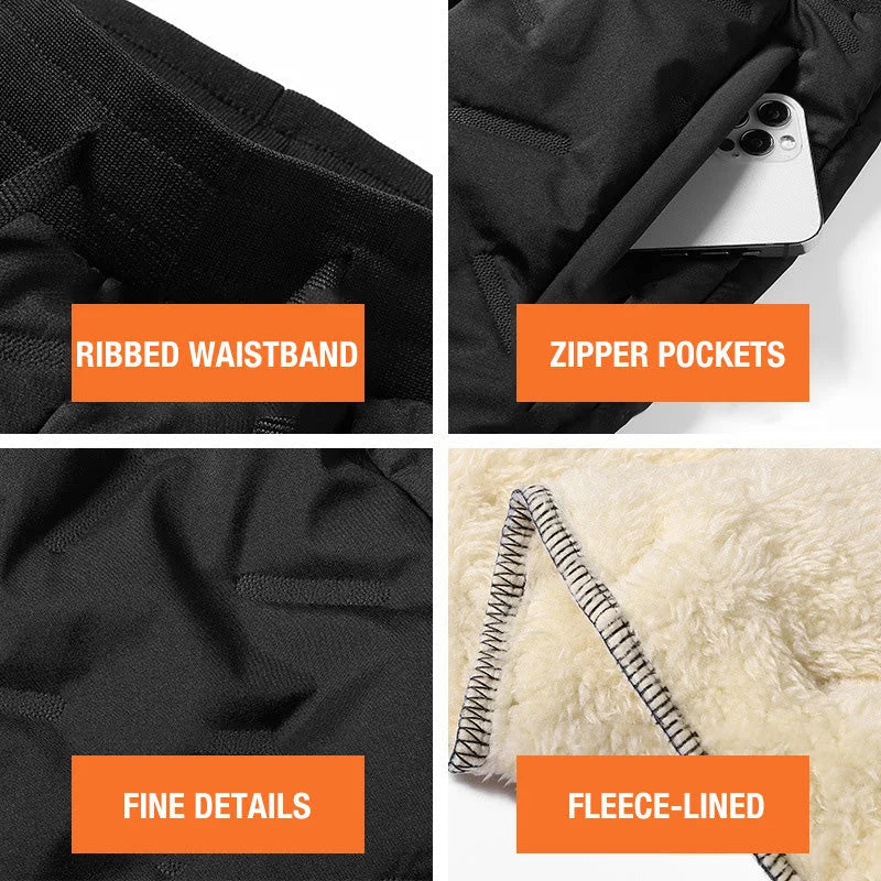 Fleevra | Pantaloni termici con fodera in pile, idrorepellenti, 2 tasche con cerniera
