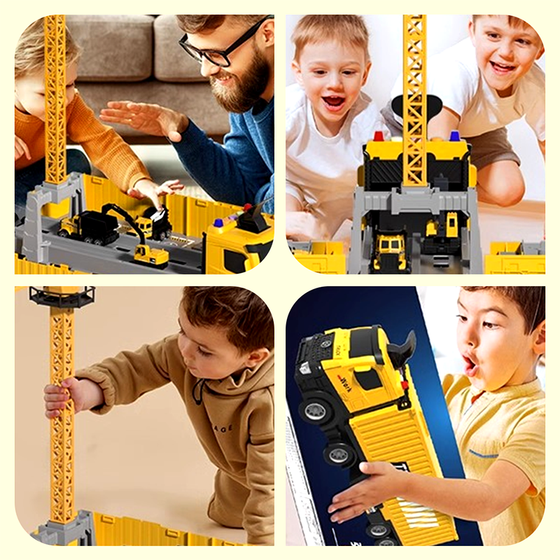 BuildoMax | Set da gioco cantiere con camion container, veicoli e torre, dai 4 anni