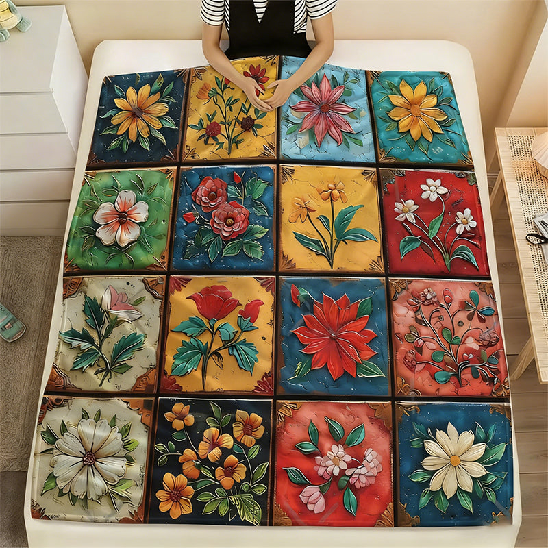 Blumari | Flanell Kuscheldecke mit Blumenmuster, waschbar, in 6 Größen