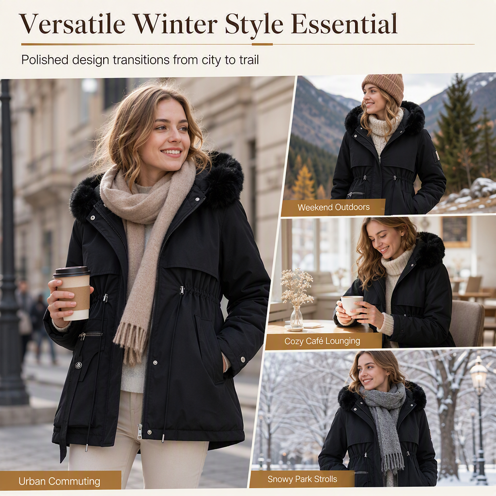 Parvella | Damen-Winterparka mit Kunstfell, wattiert und winddicht
