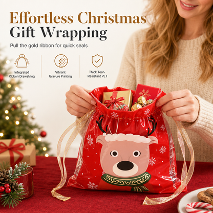 Bonbela | Sacchetti regalo natalizi con coulisse, confezione da 10, 24 × 32 cm