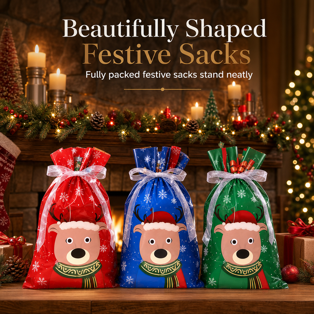 Bonbela | Sacchetti regalo natalizi con coulisse, confezione da 10, 24 × 32 cm