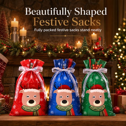 Bonbela | Sacchetti regalo natalizi con coulisse, confezione da 10, 24 × 32 cm