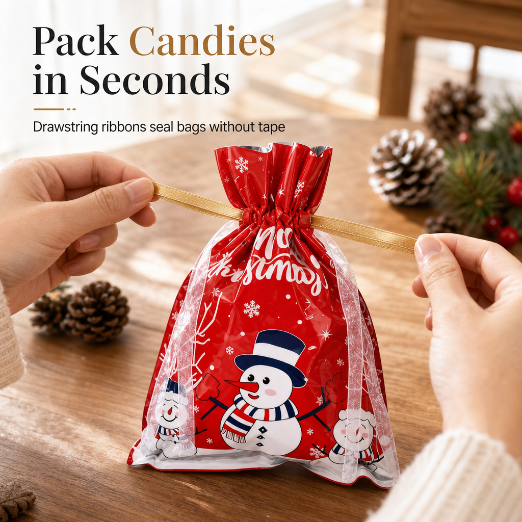 Bonbela | Sacchetti regalo natalizi con coulisse, confezione da 10, 24 × 32 cm