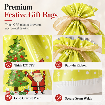 Bonbela | Sacchetti regalo natalizi con coulisse, confezione da 10, 24 × 32 cm
