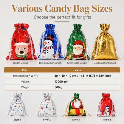 Bonbela | Sacchetti regalo natalizi con coulisse, confezione da 10, 24 × 32 cm