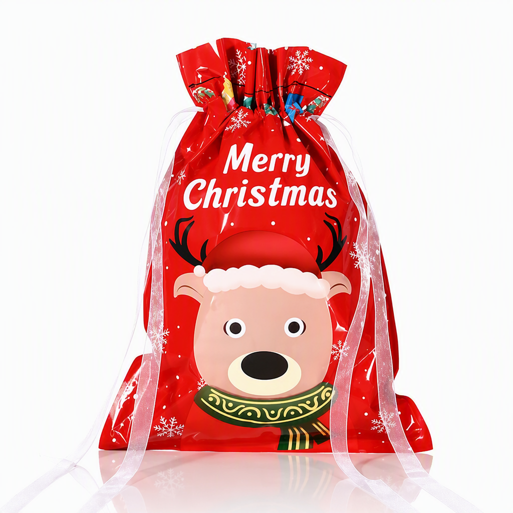 Bonbela | Sacchetti regalo natalizi con coulisse, confezione da 10, 24 × 32 cm