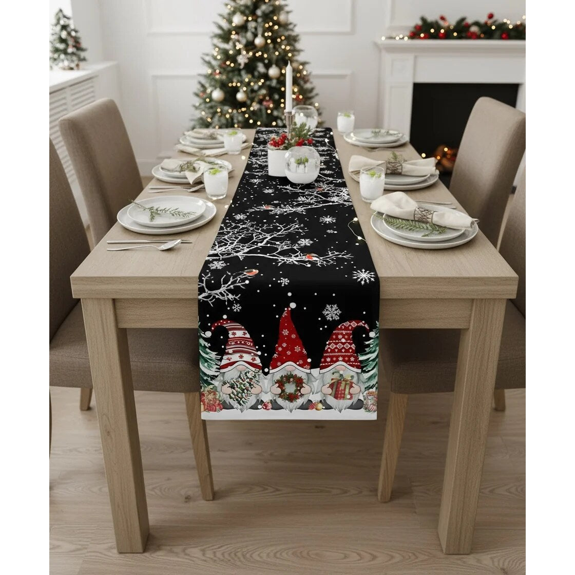 Flockina | Linen Table Runner with Snowflake Pattern, 3 Lengths