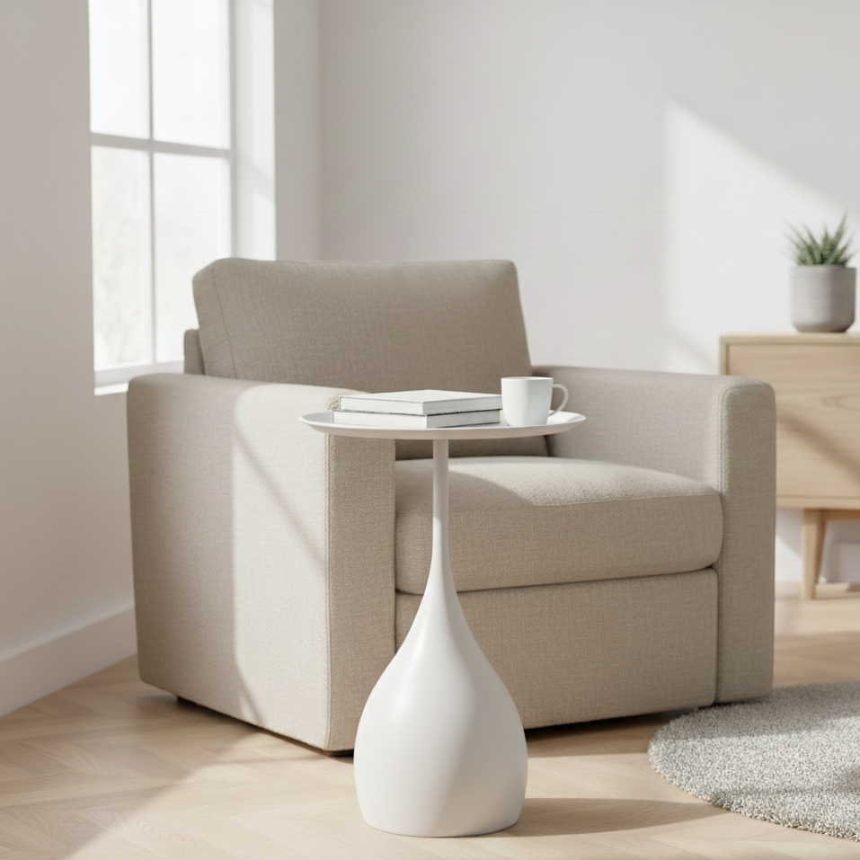 Ariessa Lumo | Mobile Runde Beistelltisch im leicht-luxuriösen Design für Sofa & Bett