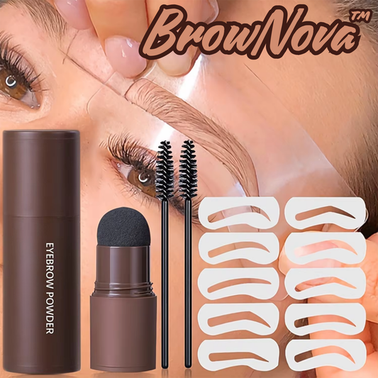 BrowNova | Augenbrauen Stempel Set mit 10 Schablonen und 2 Pinseln