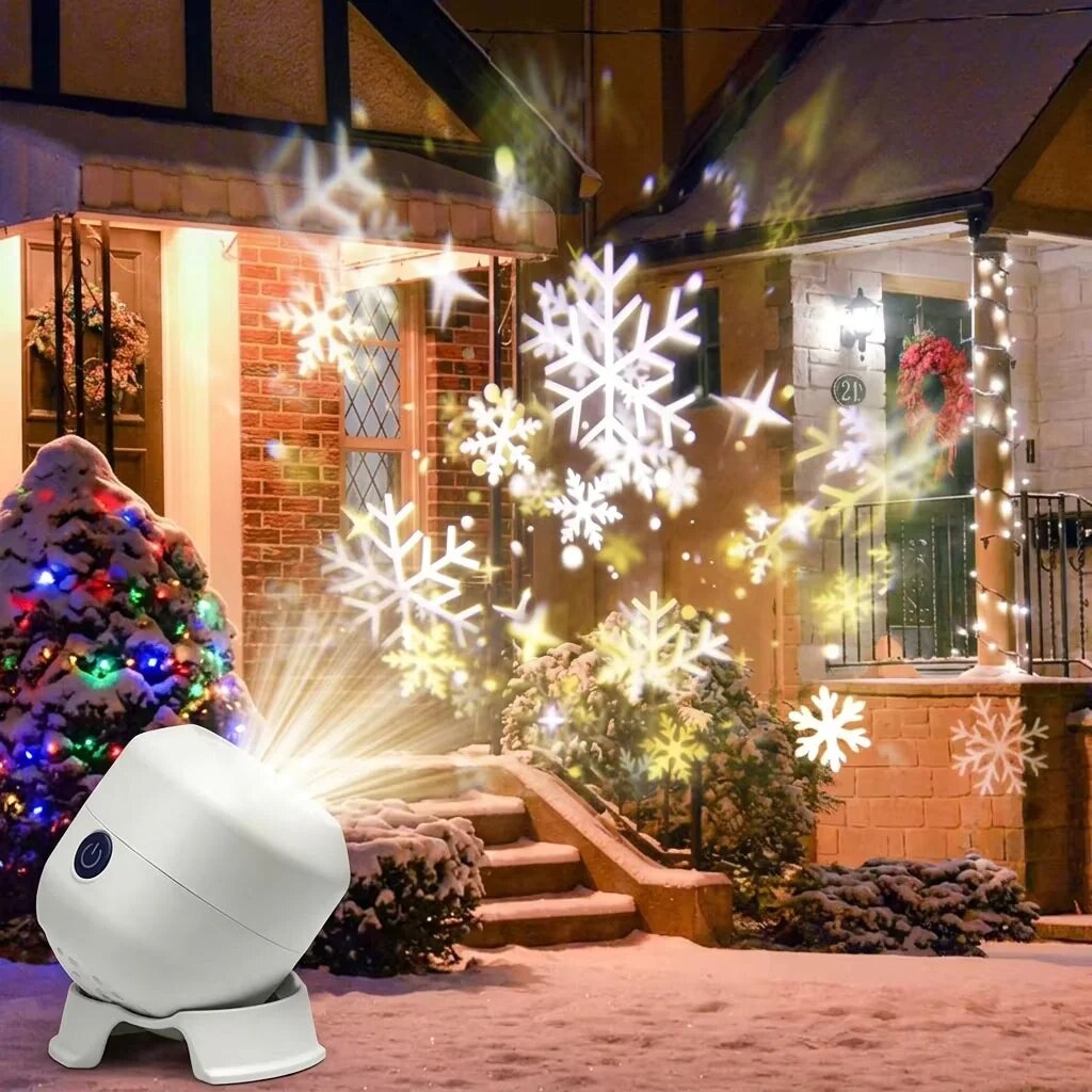 Flockira | Weihnachtsprojektor mit Schneeflocken, 360° rotierend, innen und außen