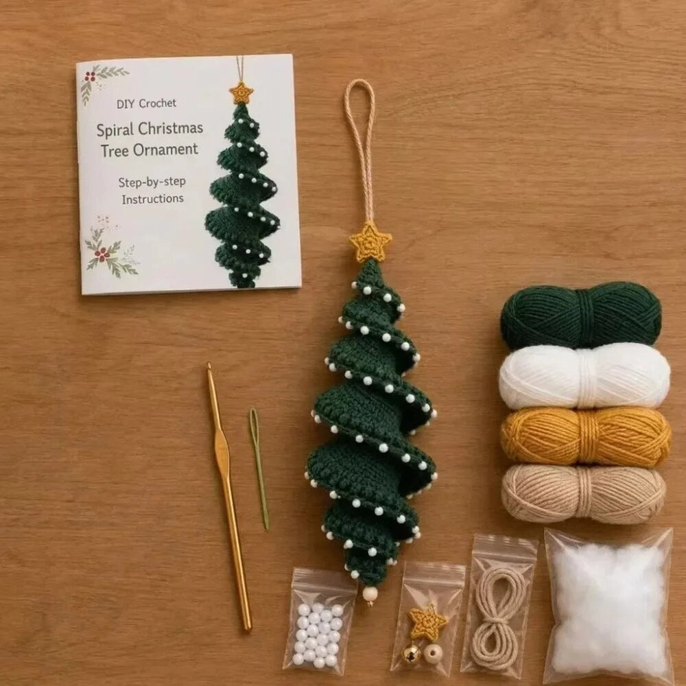 Crochiva | Crochet Christmas Decoration, DIY Kit for Spiral Ornaments with Hanging Loop