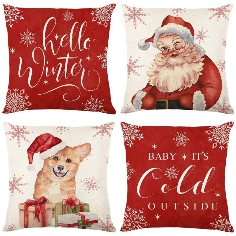 Kissora | Kissenbezüge Weihnachten 45 × 45 cm, 4er Set mit verdecktem Reißverschluss