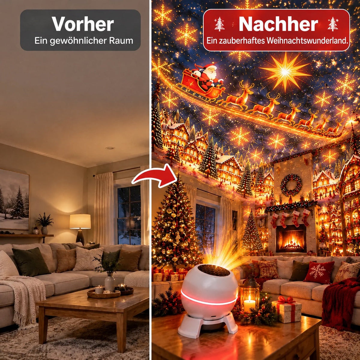 Snowvia | LED Weihnachtsbeleuchtung als Projektor mit bewegten Mustern, USB