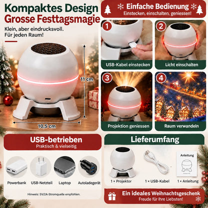 Snowvia | LED Weihnachtsbeleuchtung als Projektor mit bewegten Mustern, USB