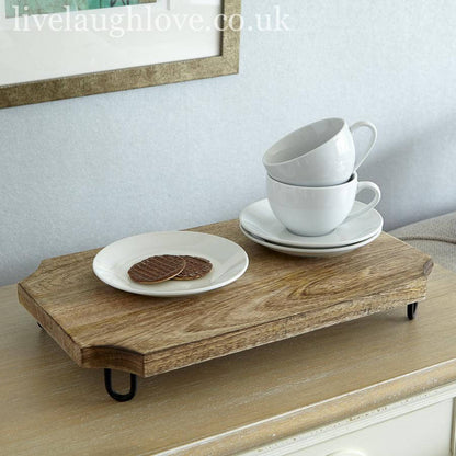 Holmira | Tabla de madera para servir con patas metálicas, 40 x 25 cm