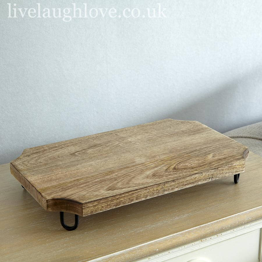 Holmira | Tabla de madera para servir con patas metálicas, 40 x 25 cm